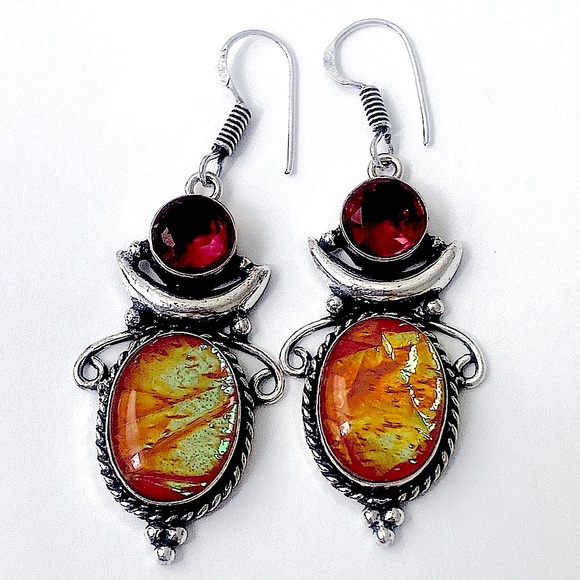 Jewelry - Beautiful, 1 1/2 inch 925 marked  Australian Triplet Opal and Garnet earrings